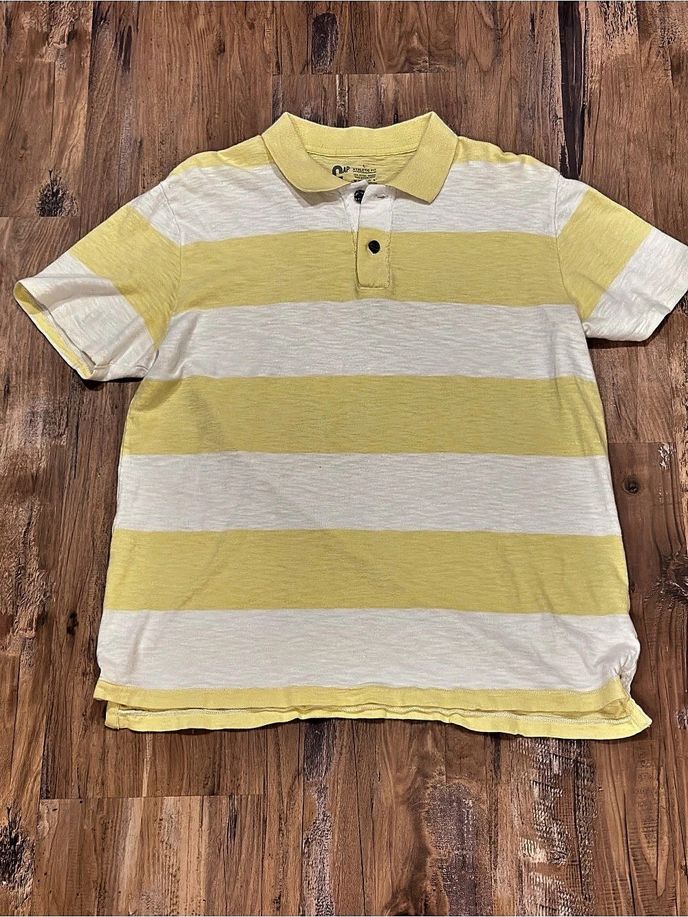 Gap Y2K Preppy Athletic Fit Striped Polo Yellow & White- Burnout Style Large